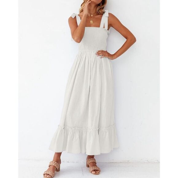 NEW Tie Strap Ruffle A Line Beach Long Maxi Dress L 12/14 - Picture 6 of 9